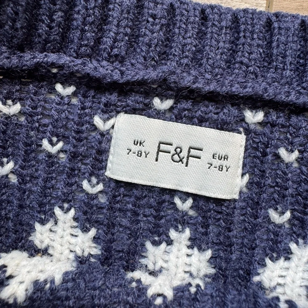 F&F reindeer pattern Christmas jumper knit sweater EUR 7-8Y navy